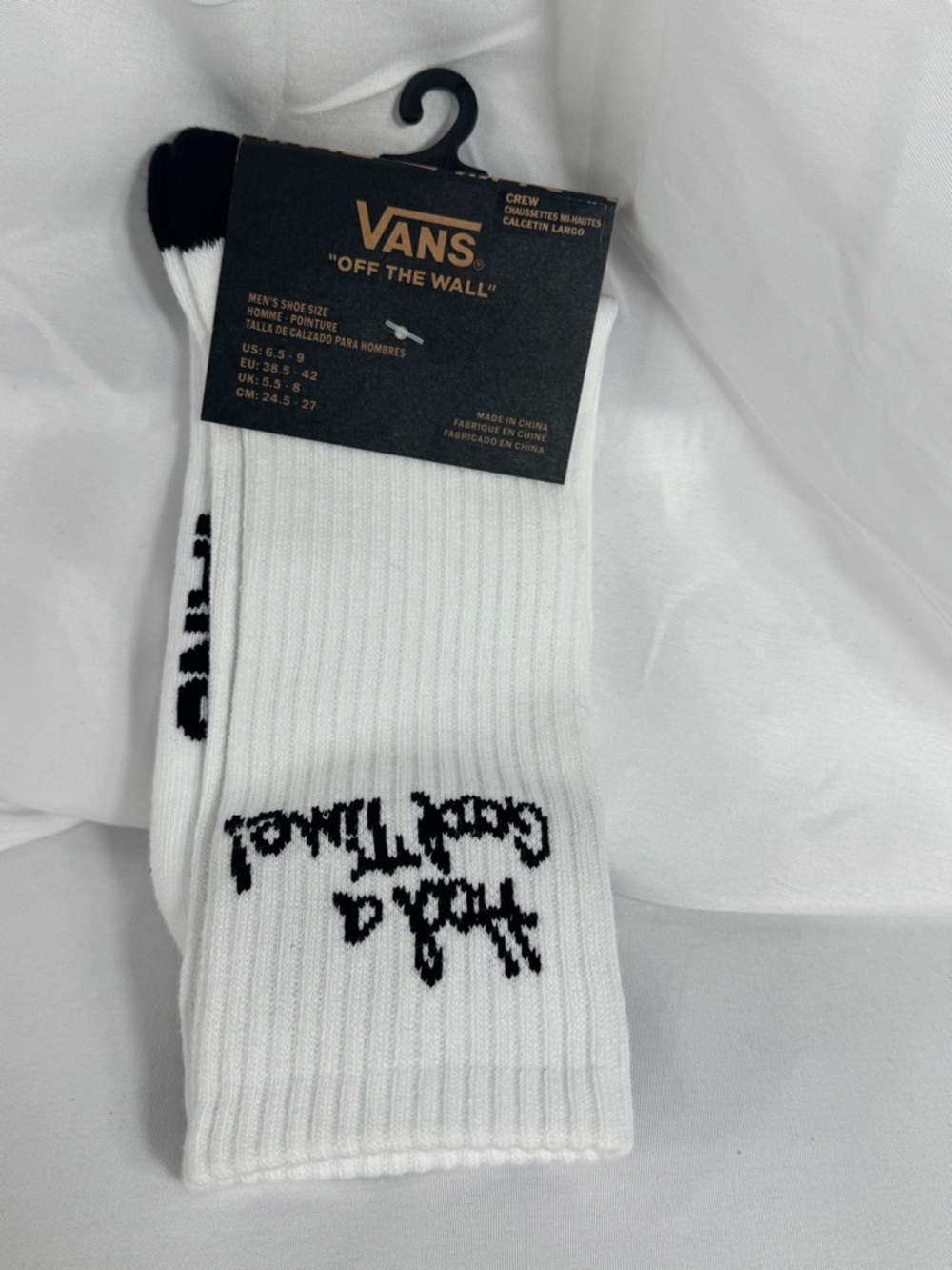 Vans White Crew Socks with Black Logo